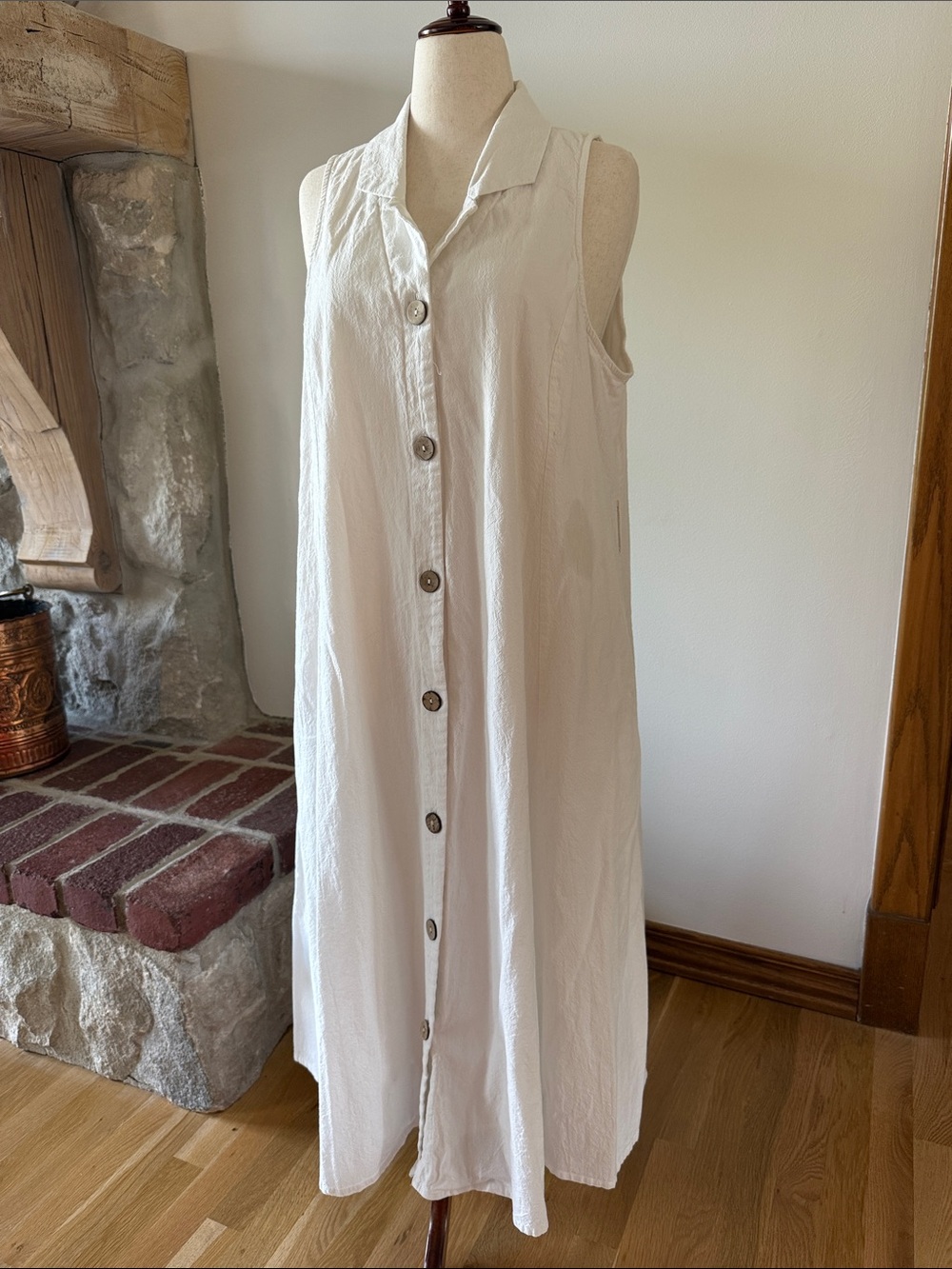 Sleeveless Button-Front Maxi Dress 100% Cotton